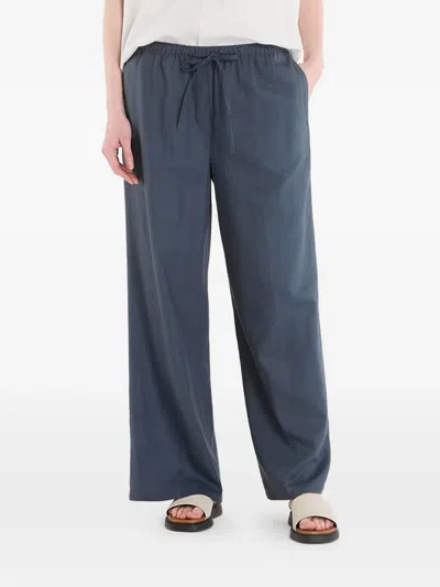 Calvin Klein Drawstring Wide-leg Linen Trousers In Blue