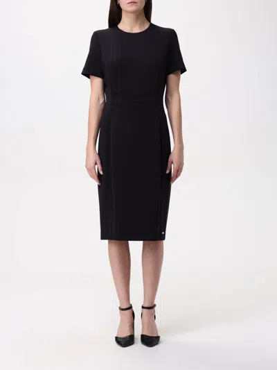 Calvin Klein Ribbed Texture Knee-length Fitted Silhouette Dress In Black