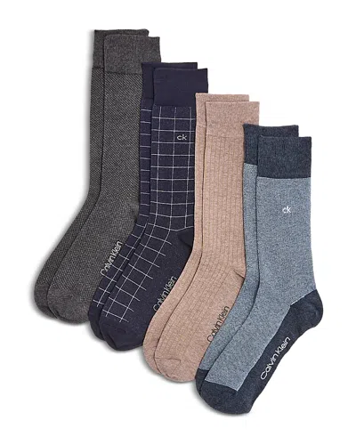 Calvin Klein Dress Crew Socks, Pack Of 4 In Blue Multi