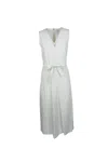 Calvin Klein Linen Blend Ns V Neck Dress In White