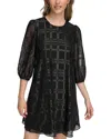 Calvin Klein Dress Women's Black Glitter Chiffon Puff Sleeve A-line Buu994 In Black