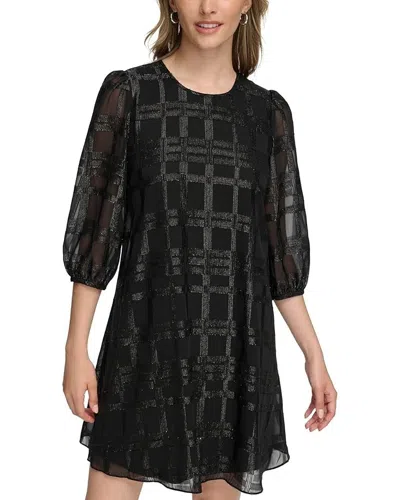 Calvin Klein Dress Women's Black Glitter Chiffon Puff Sleeve A-line Buu994