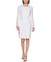 Calvin Klein Dress Women's White Chiffon Bell Sleeve Round Neck Sheath Jdm1812 In White