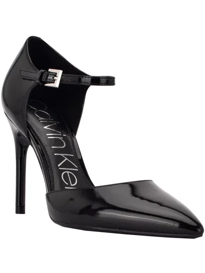 Calvin Klein Dressa Womens Patent Ankle Strap D'orsay Heels In Black