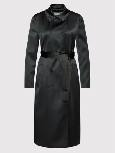 Calvin Klein Duchess Satin Maxi Jacket In Nero