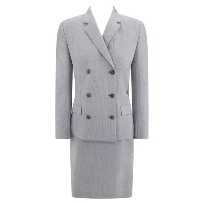 Pre-owned Calvin Klein Early 2000s  Grey Wool Mohair Double Breasted Mini Skirt Suit 2 In Gray