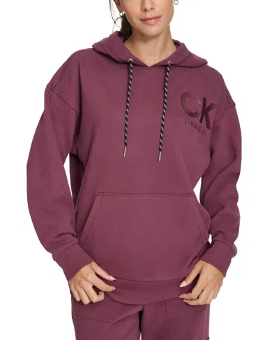 Calvin Klein Eco Fleece Hoodie Women's Garnet Long Sleeve Pullover Fts376 In Red