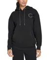 Calvin Klein Eco Hoodie Women's Black Fleece Lined Logo Pockets Pullover Fts431 In Blue