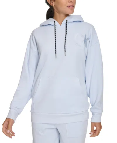 Calvin Klein Eco Hoodie Women Spray Fleece Kangaroo Pocket Pullover Fts345 In Blue