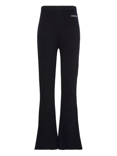 Calvin Klein Elastic-waistband Flared Trousers In Black