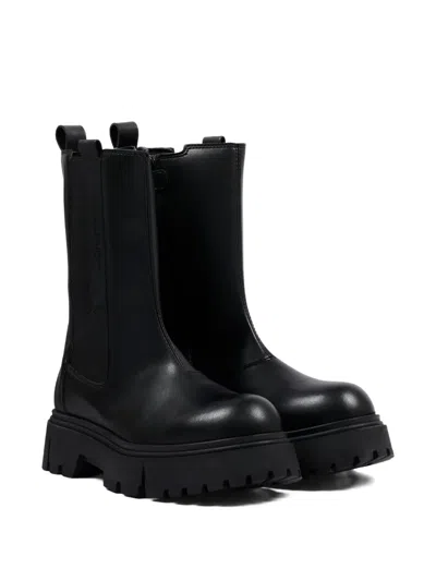 Calvin Klein Kids' Elasticated-panel Chunky-sole Boots In Black