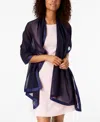Calvin Klein Elegant Satin-trim Chiffon Evening Wrap In Navy