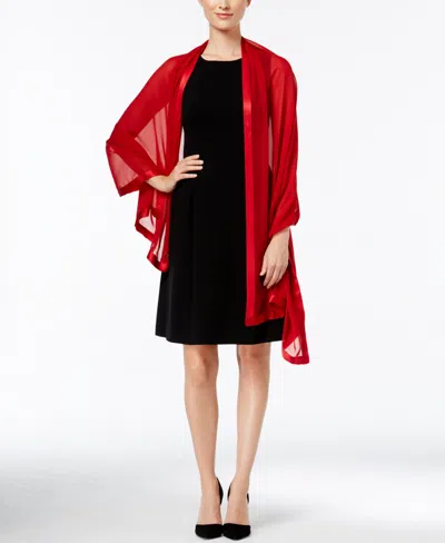 Calvin Klein Elegant Satin-trim Chiffon Evening Wrap In Rouge