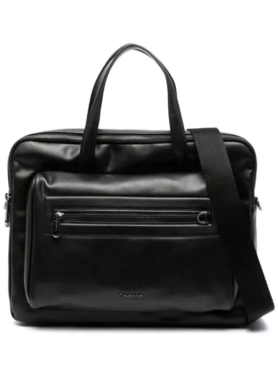 Calvin Klein Logo-print Laptop Bag In Black