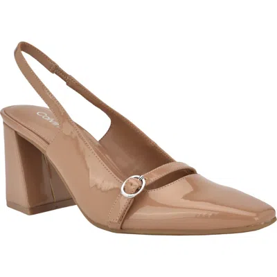 Calvin Klein Ellisa Slingback Sandal In Light Natural Patent