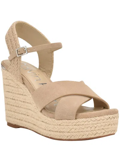 Calvin Klein Elory Womens Suede Slingback Espadrilles In Brown