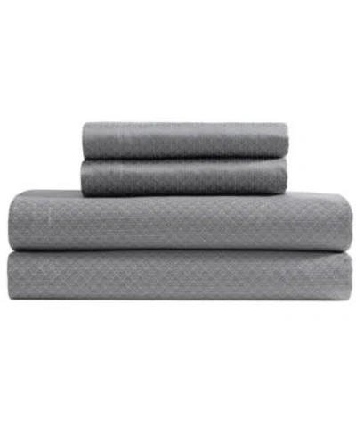 Calvin Klein Emblem 300 Thread Count Printed Sateen 4 Piece Sheet Sets In Gray