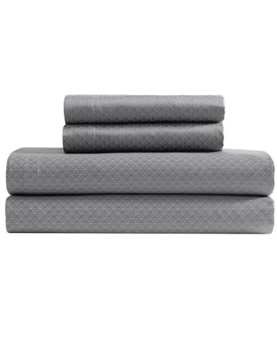 Calvin Klein Emblem 300-thread Count Printed Sateen 4-piece Sheet Set, Queen In Gray