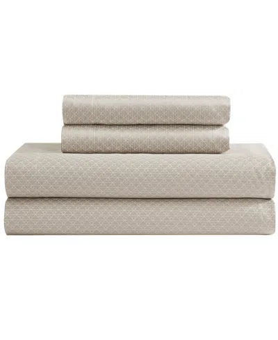 Calvin Klein Emblem 300-thread Count Printed Sateen 4-piece Sheet Set, Queen In Brown