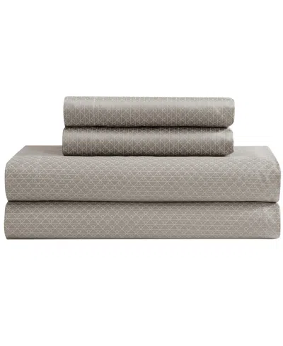 Calvin Klein Emblem 300-thread Count Printed Sateen 4-piece Sheet Set, Queen In Brown