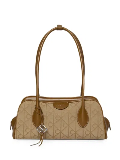 Calvin Klein Emblem Monogram-pattern Tote Bag In Brown