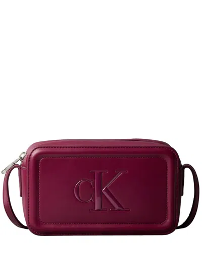 Calvin Klein Embossed Shoulder Bag In Burgundy