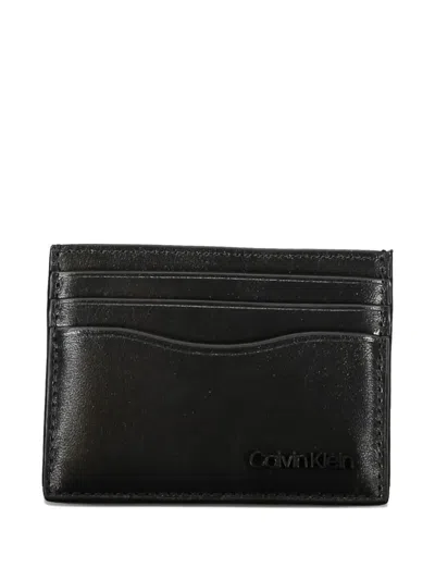Calvin Klein Embossed-logo Leather Card Holder In Black