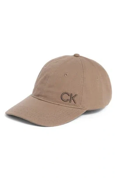 Calvin Klein Embroidered Cotton Baseball Cap In Brown