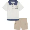Calvin Klein Embroidered Knit Polo & Woven Shorts Set In White