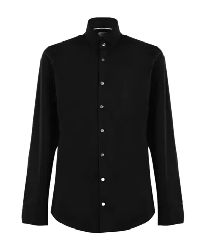 Calvin Klein Embroidered-logo Cotton Shirt In Black
