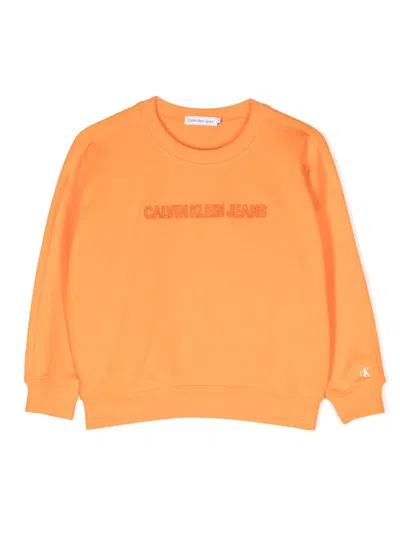 Calvin Klein Embroidered-logo Cotton Sweatshirt In Orange