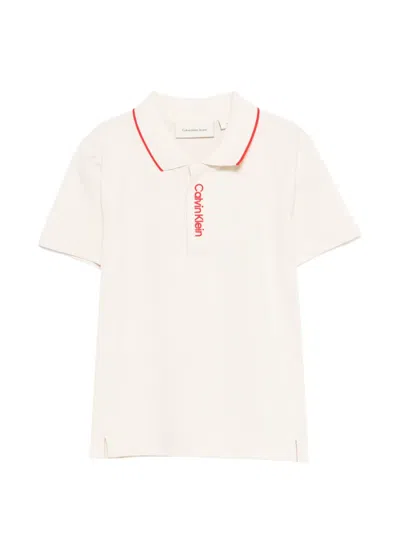 Calvin Klein Kids' Embroidered Polo Shirt In Neutral