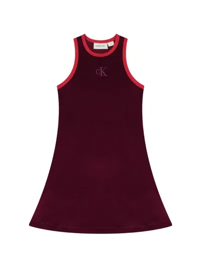 Calvin Klein Kids' Embroidered-logo A-line Dress In Burgundy