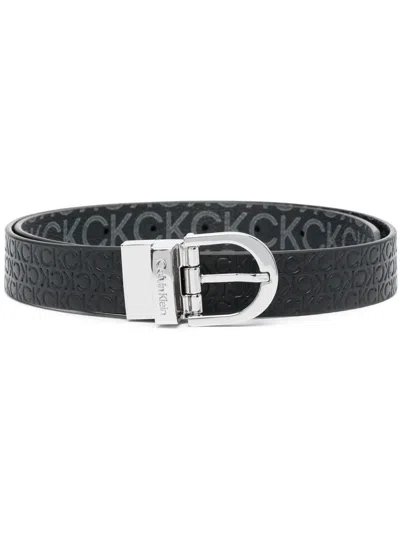 Calvin Klein Engraved-logo Buckle Belt In Black