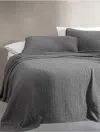 Calvin Klein Essential Garment Washed Cotton Jacquard Coverlet In Gray