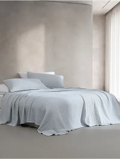 Calvin Klein Essential Garment Washed Cotton Jacquard Coverlet In Blue