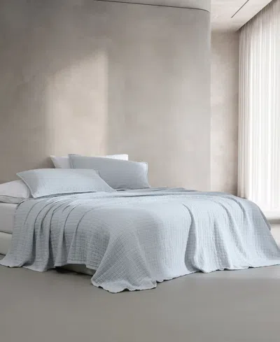 Calvin Klein Essential Garment Washed Cotton Jacquard Coverlet, King In Light Blue