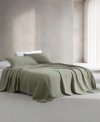 Calvin Klein Essential Garment Washed Cotton Jacquard Coverlet In Vetiver Green
