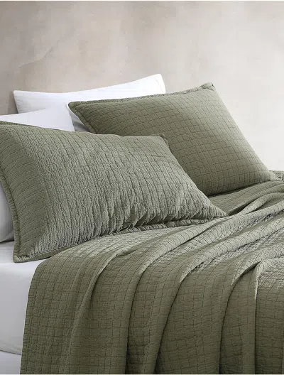 Calvin Klein Essential Garment Washed Cotton Jacquard Sham Set In Green