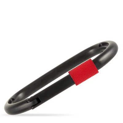 Calvin Klein Face Stainless Steel Black Pvd Red Paint Closed Carabiner Bangle Bracelet Size Small In Multi