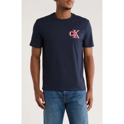 Calvin Klein Fade Logo Graphic T-shirt In Blue