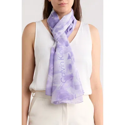 Calvin Klein Faded Floral Chiffon Scarf In Metallic