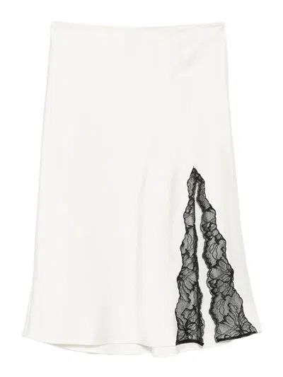 Calvin Klein Lace-insert Slit Skirt In White