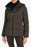 Calvin Klein Women's Faux-fur-lined Hooded Puffer Coat In Black
