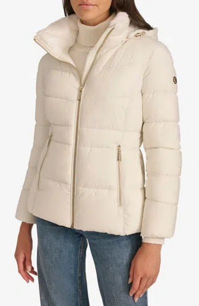 Calvin Klein Faux Fur Lined Stretch Quilted Jacket In Eggshell
