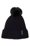 Calvin Klein Faux Fur Pompom Beanie In Black