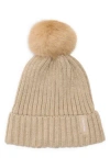 Calvin Klein Faux Fur Pompom Beanie In Brown