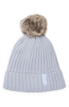Calvin Klein Faux Fur Pompom Beanie In Gray
