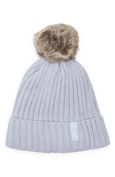 Calvin Klein Faux Fur Pompom Beanie In Gray