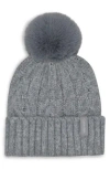Calvin Klein Faux Fur Pompom Beanie In Gray